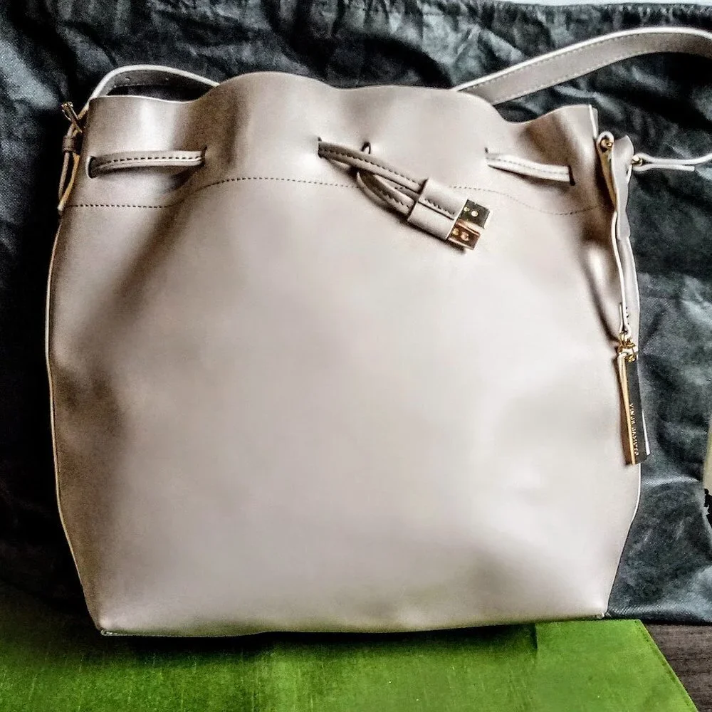 Vince Camuto Taupe Leather Bucket Bag